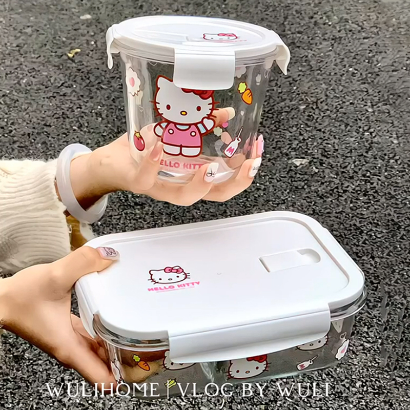 卡通饭盒上班族2024新款玻璃微波炉加热保温大容量便当盒手提袋