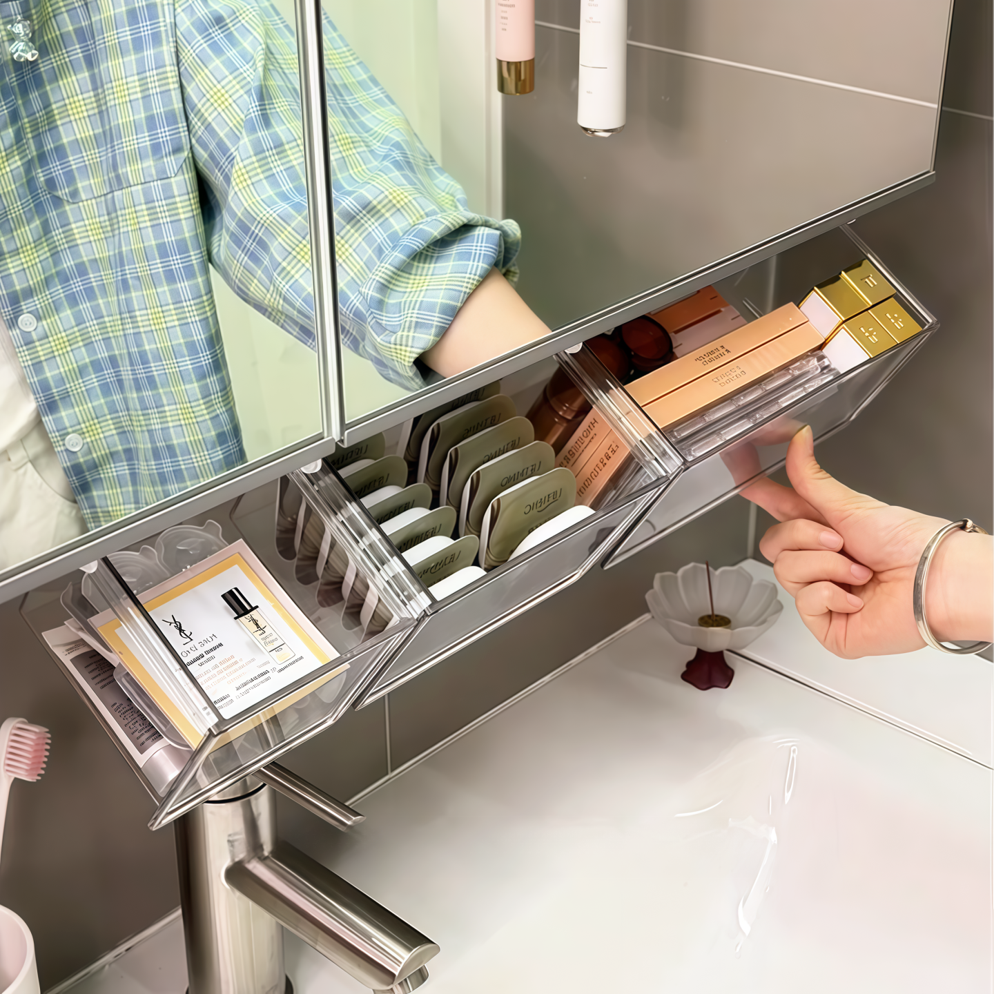 镜柜收纳盒壁挂式浴室卫生间洗漱台化妆品收纳盒分格整理盒置物架,收纳整理,镜柜收纳盒,淘宝优惠券,粉丝福利购,淘宝优惠卷