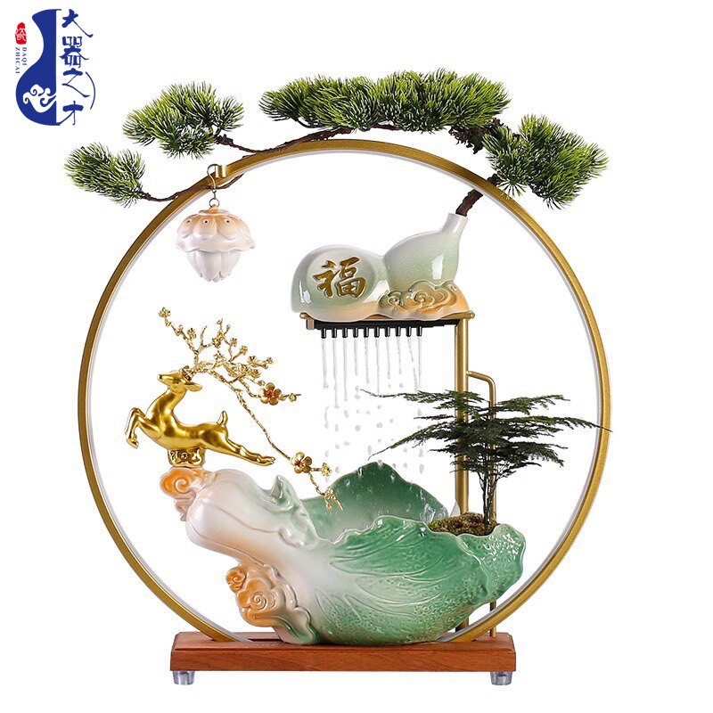 大师艺术高端新中式一鹿发财招财流水摆件创意循环水客厅雾化装饰
