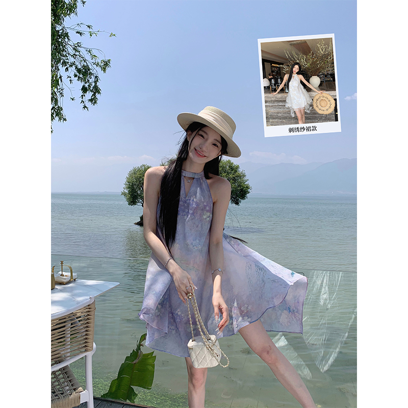 YYW汪澜的妹妹两色刺绣连衣裙
