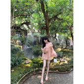 YIYIWANG 春日甜橙美式 飘逸花苞一字肩连衣裙宽松重工气质上衣