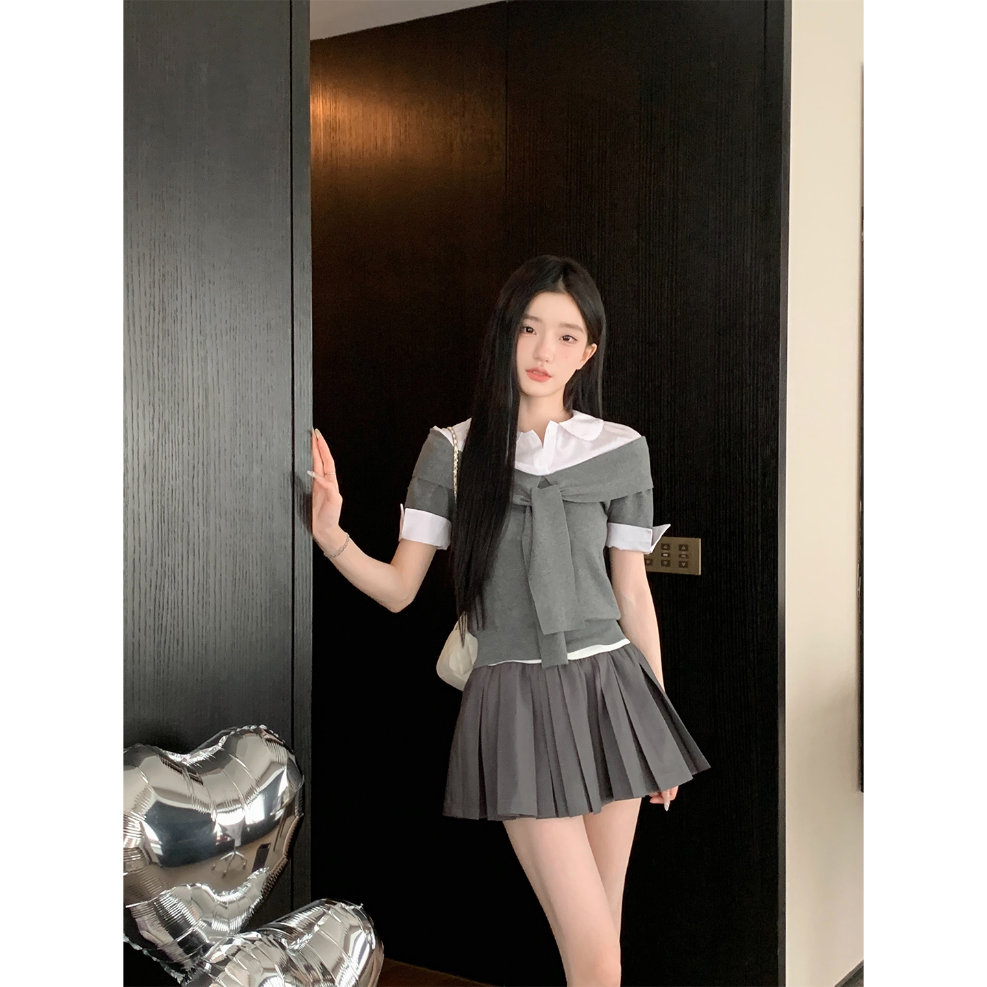 YYW汪澜的妹妹假两件衬衫套装