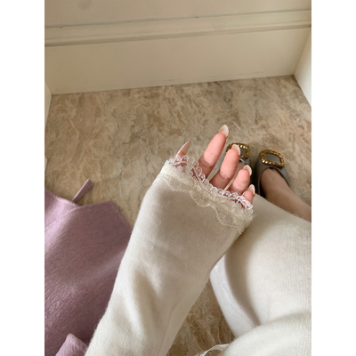 YIYIWANG奶白蕾丝针织打底连衣裙