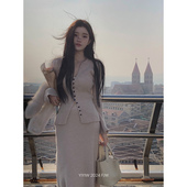 矜贵韩女 巨显瘦单排扣坑条收腰修身 开衫 YIYIWANG 半裙内搭套装