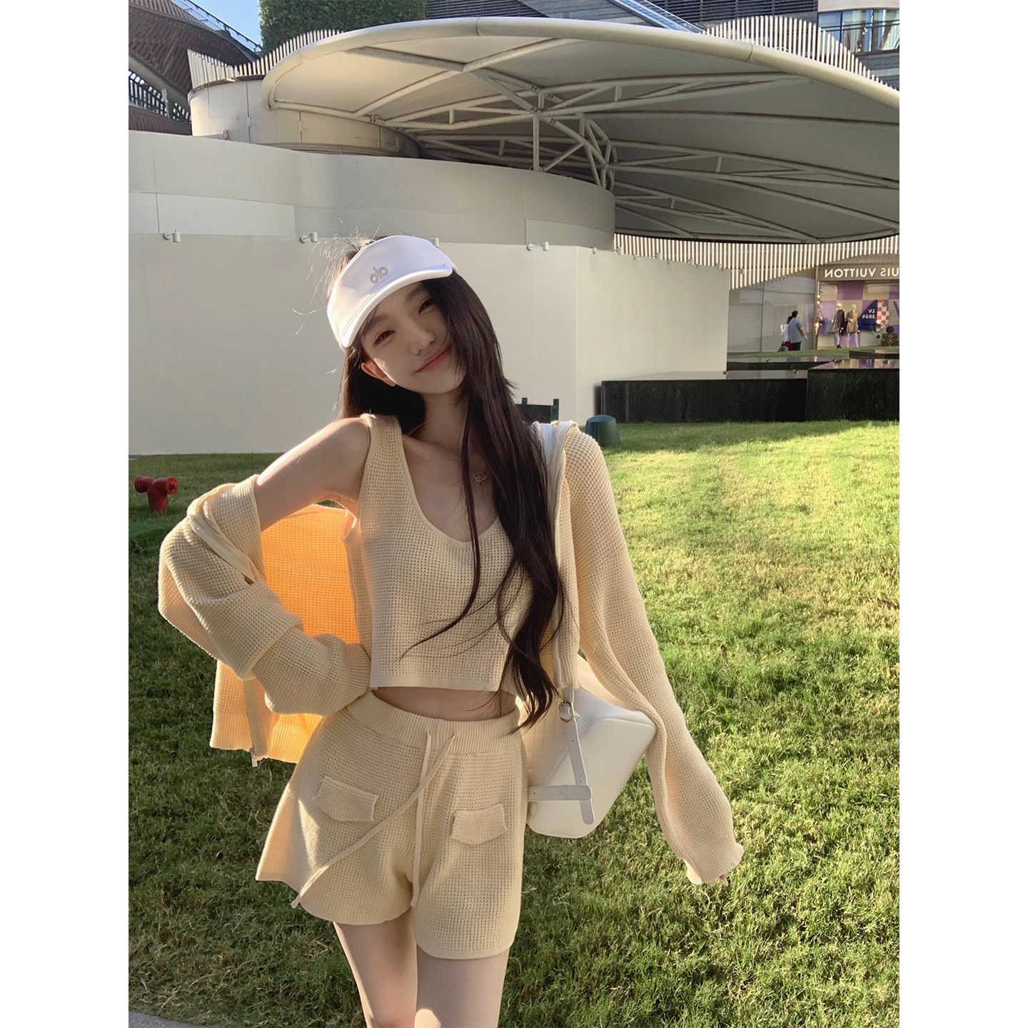 YYW汪澜的妹妹华夫格开衫三件套