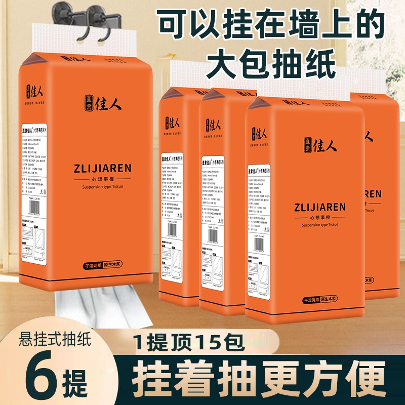 【赠送挂钩】直隶佳人悬挂式原生木浆干湿两用抽纸整箱(专)厕纸