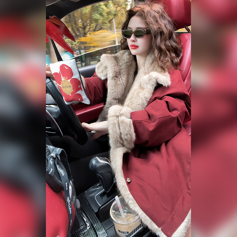 加绒洋气皮毛一体新款毛毛外套