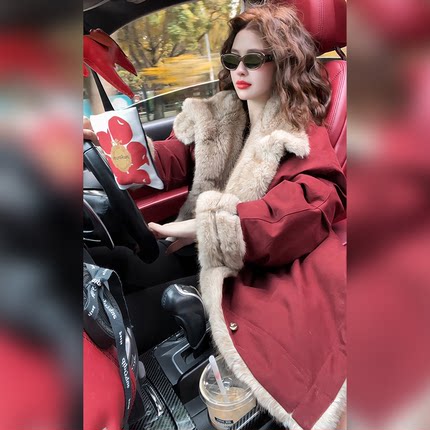 【Linda姐高端线】冬季新款洋气保暖加绒高级毛毛外套女皮毛一体