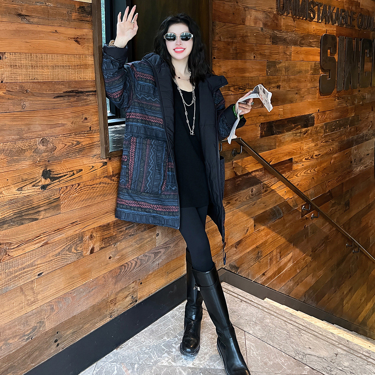 【Linda姐高端线】冬季时尚轻奢气质复古连帽棉服外套AF5WMF0324