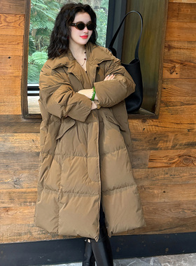 Linda大姐姐 休闲长款羽绒服女冬季加厚保暖白鸭绒宽松高级感外套