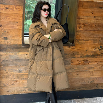 Linda大姐姐 休闲长款羽绒服女冬季加厚保暖白鸭绒宽松高级感外套