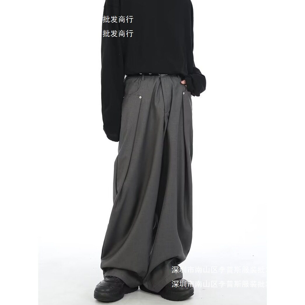 美式高街小众感解构休闲垂坠感西装裤男春秋季款直筒灰色长裤