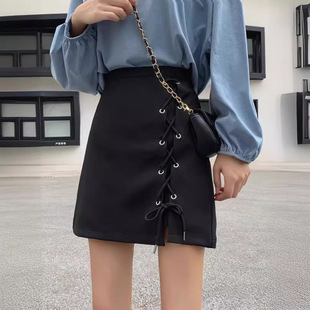 裙子女夏天新款设计感系带短裙高腰防走光a字裙显瘦半身包臀裙女