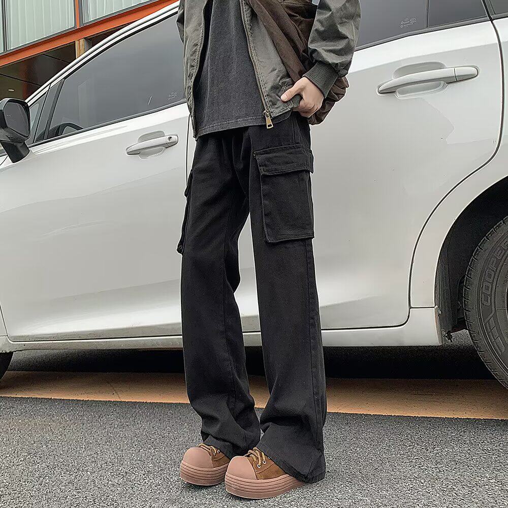 美式复古微喇工装裤男款春秋季新款街头风痞帅宽松直筒休闲长裤子