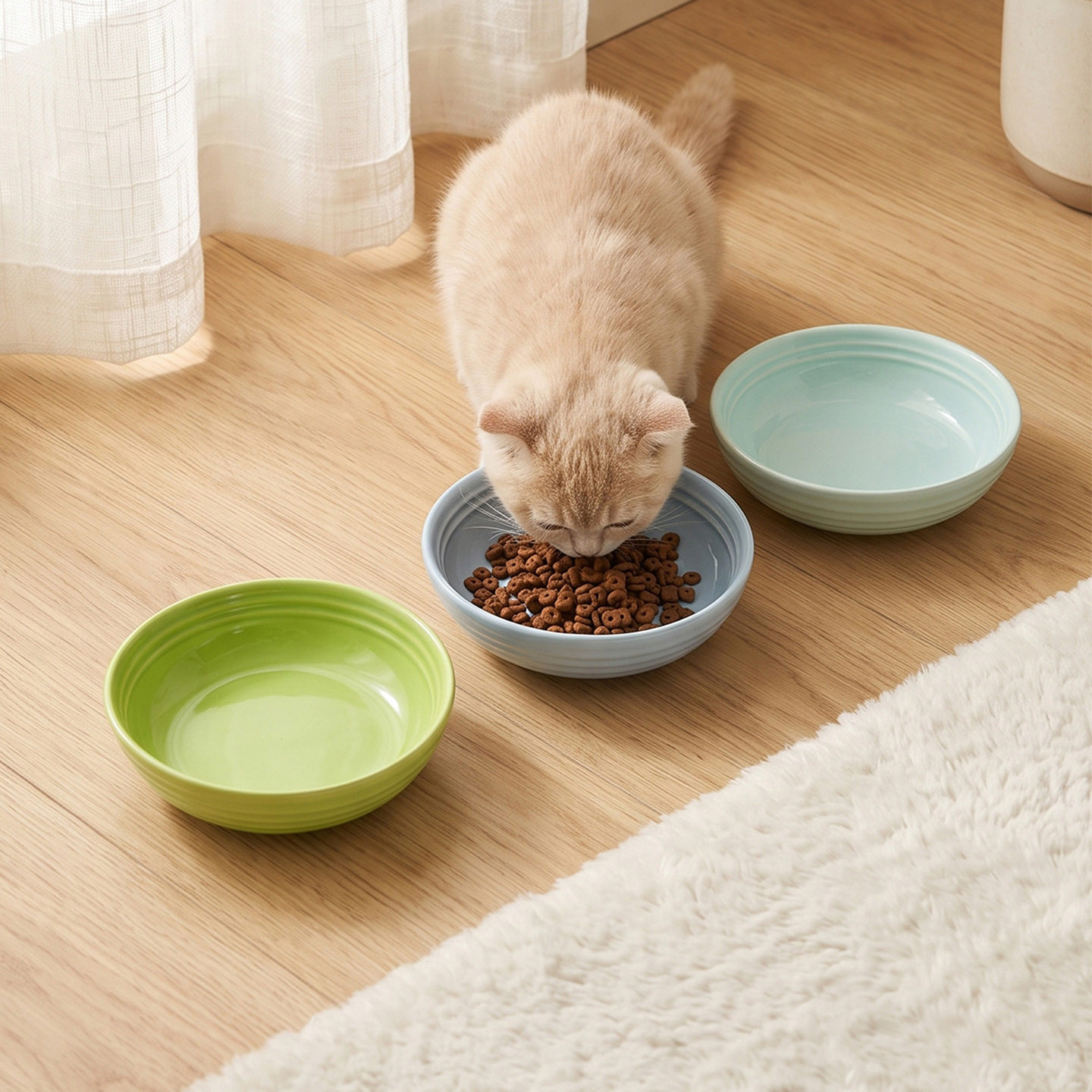 简约纯色条纹深盘宠物碗陶瓷猫碗狗碗大容量食盆防打翻水碗