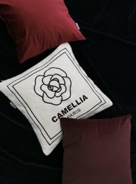 RYKALYSS复古山茶花赫本风红丝绒抱枕舒适客厅沙发靠垫法式民宿