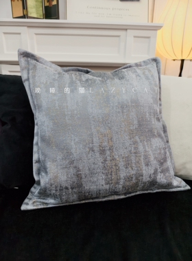 晚睡的猫现代鎏金灰蓝法式复古氛围雪尼尔抱枕靠枕丝绒美式中古风