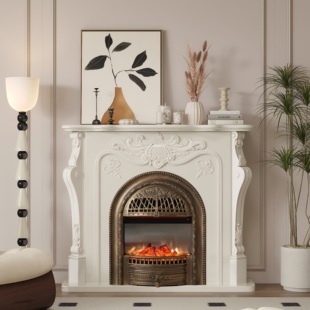 法式复古实木壁炉柜玄关柜客厅仿真火壁炉法式壁炉装饰柜一体定制