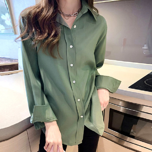 2022Loose design niche satin top retro Hong Kong style shirt