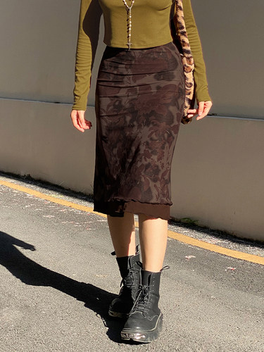2022 Europeanand American retro print A-line skirt longskirt
