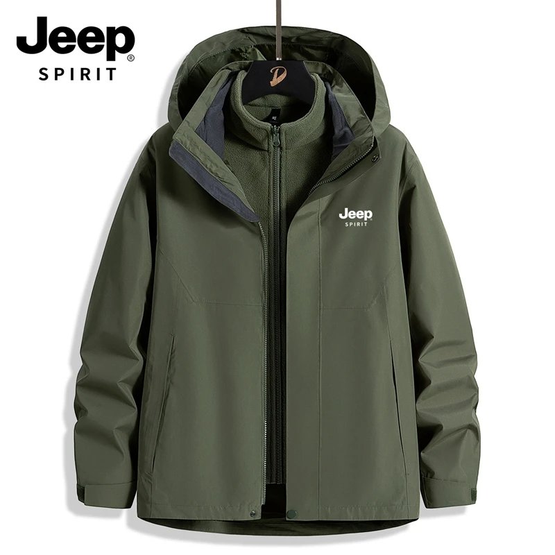 JEEPSPIRIT吉普情侣冲锋衣秋冬户外中年男士运动旅行防风登山外套