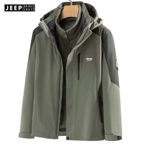 JEEP吉普秋冬男士冲锋衣外套户外青年工作服耐磨防风防雨保暖外套