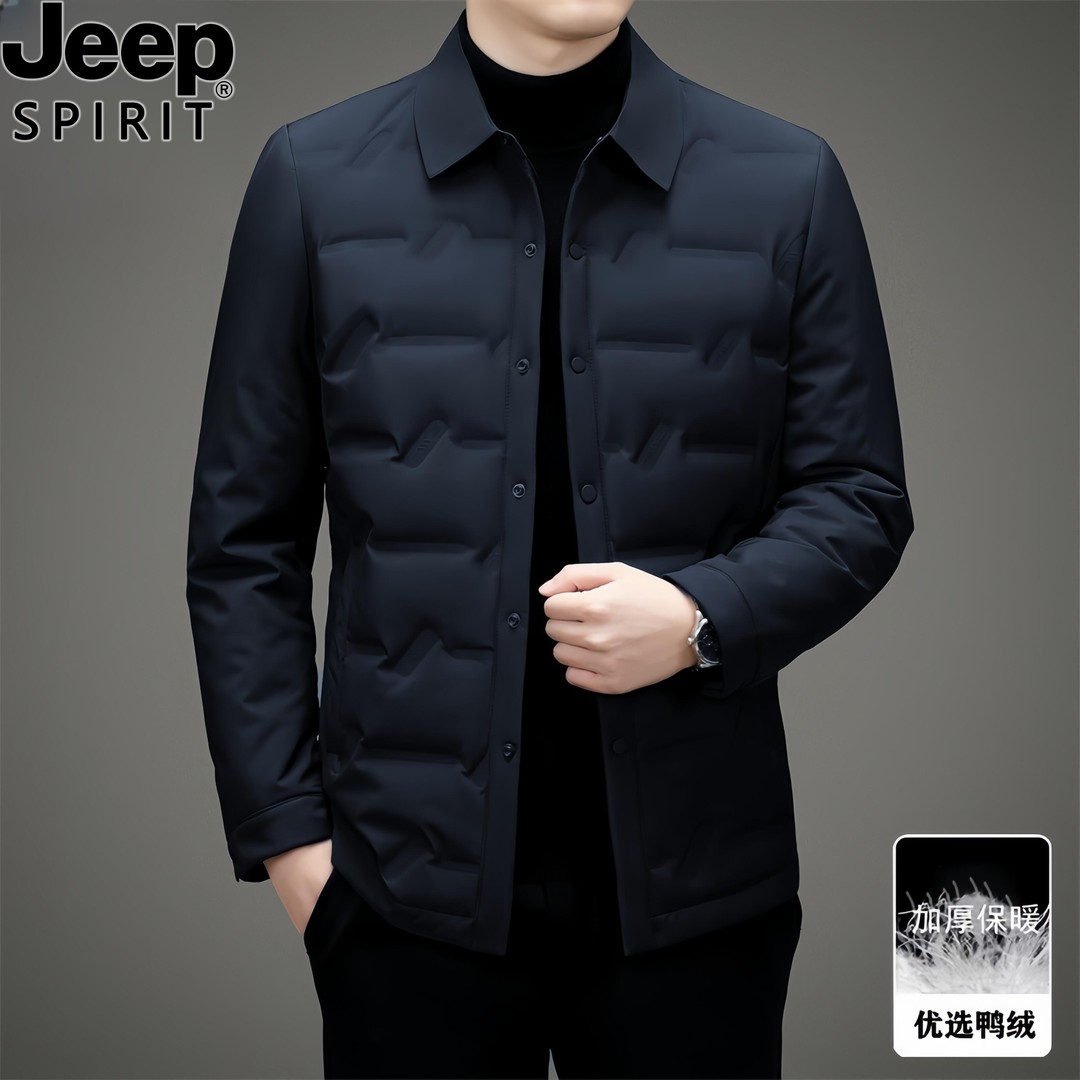 JEEP吉普秋冬休闲羽绒服新款男士保暖商务外套时尚休闲翻领夹克男