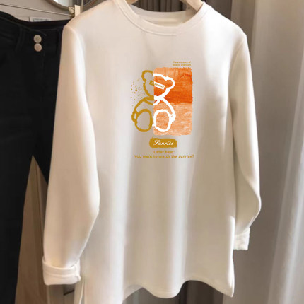 磨毛加厚长袖t恤女保暖2025秋冬加绒加厚开叉中长款遮屁股打底衫