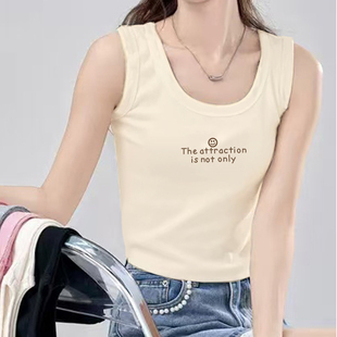 奶油色吊带背心女2025夏季纯棉设计感小众无袖t恤短款显瘦小上衣