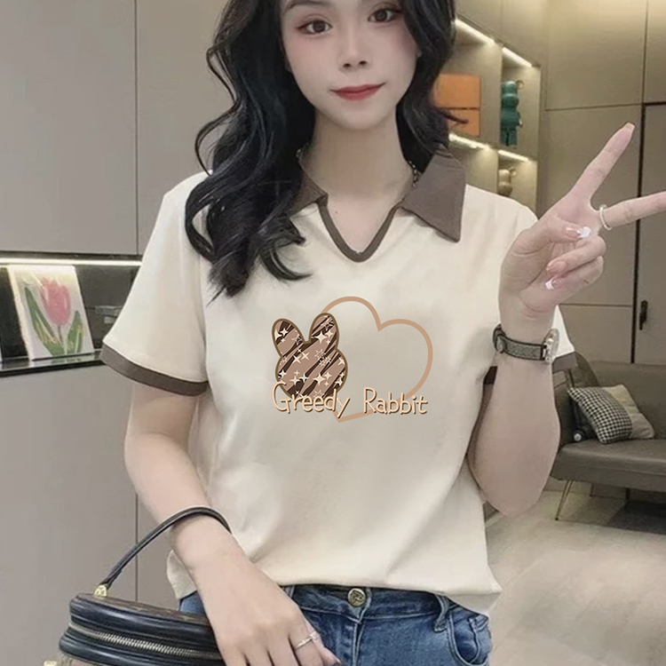 V领短袖t恤女正肩polo衫小众上衣