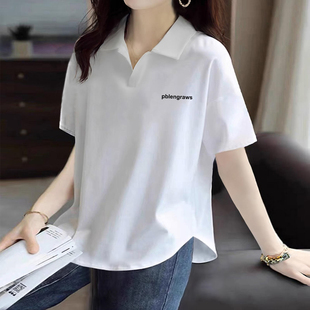 polo领正肩显瘦女装 上衣服 2025夏季 宽松设计感不规则纯棉t恤短袖
