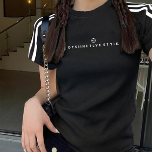 不规则显瘦纯棉薄款 2025夏季 t恤女潮流修身 新款 上衣 撞色正肩短袖