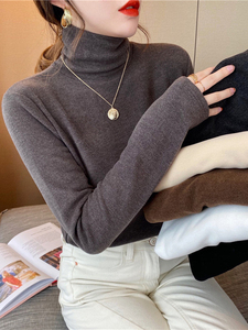 德绒堆堆领打底衫女加绒加厚秋冬季新款洋气长袖t恤磨毛内搭上衣