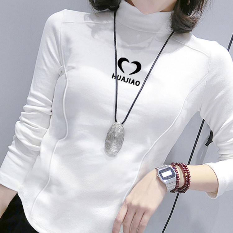 白色磨毛半高领打底衫女春秋冬季修身内搭长袖t恤设计感鱼骨上衣,女装/女士精品,T恤,淘宝优惠券,粉丝福利购,淘宝优惠卷