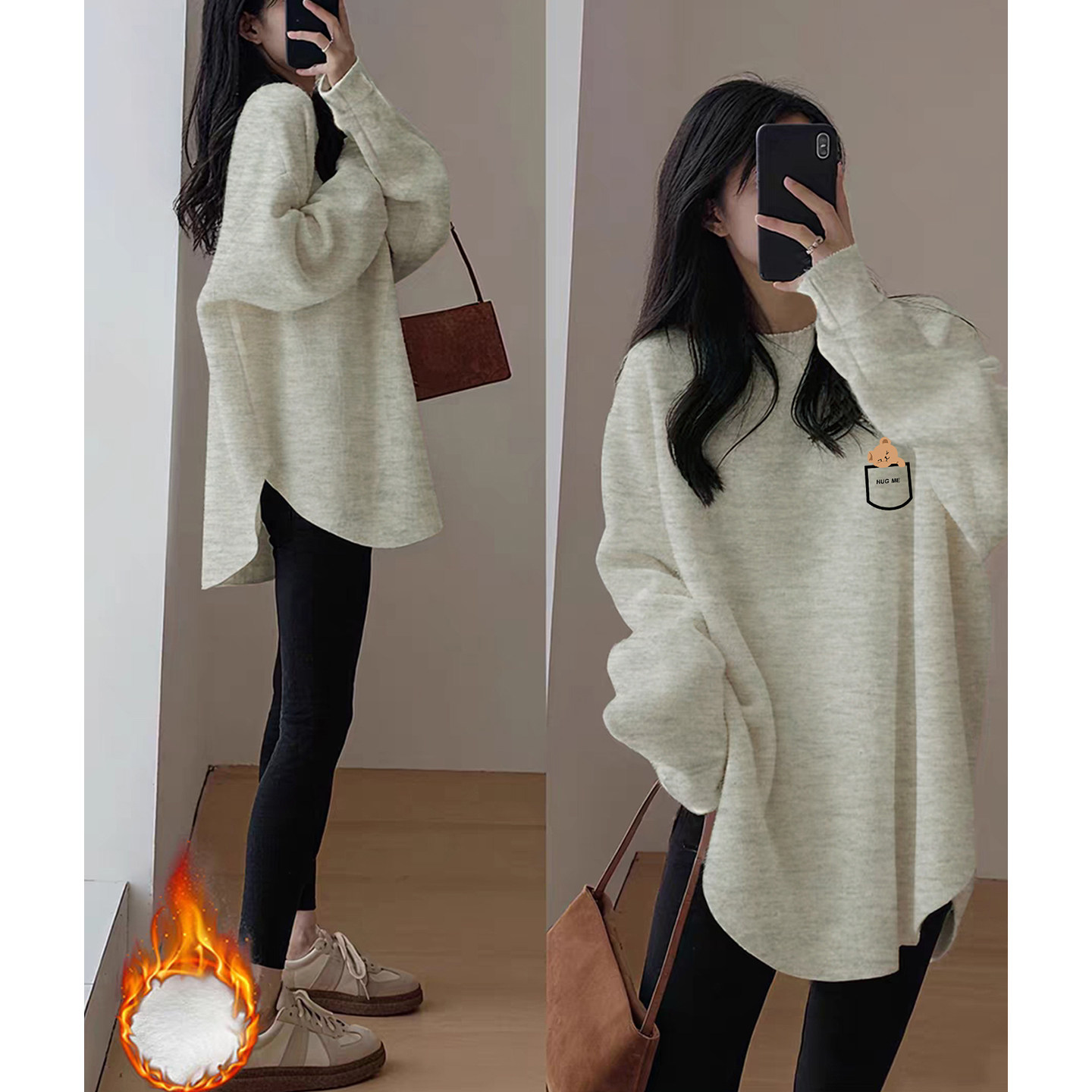 圆领双面德绒长袖T恤女2026冬季显瘦保暖中长款遮屁屁打底衫上衣