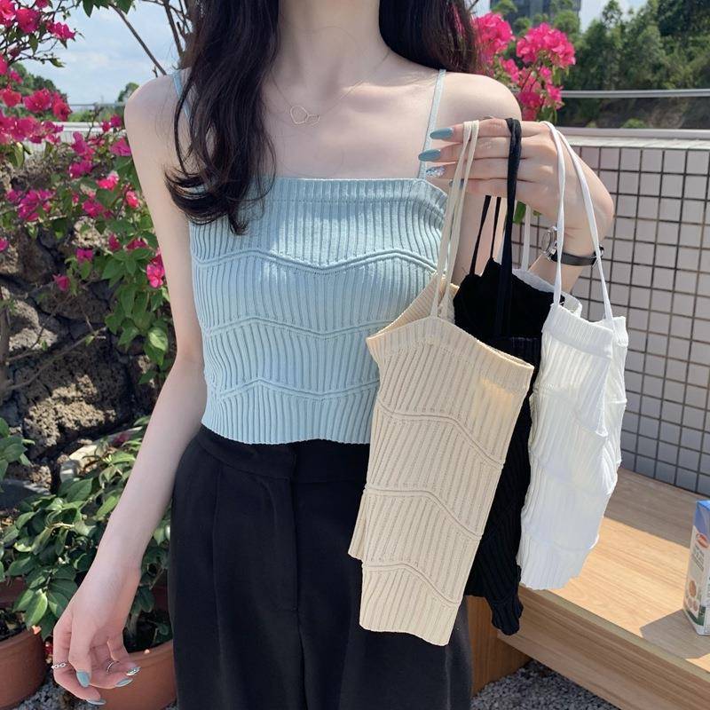 法式白色针织吊带小背心女内搭夏季打底外穿美背无袖短款抹胸上衣