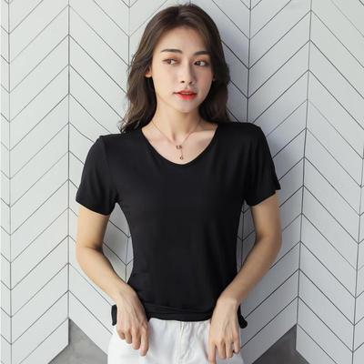 莫代尔短袖白色面膜t恤女夏V领2025年新款冰丝低领宽松打底衫上衣