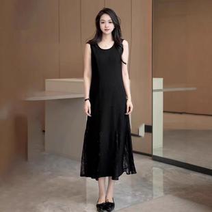 新款 寬松顯瘦百搭打底魚尾背心裙子 黑色連衣裙女2025夏季 氣質無袖