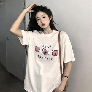 新款 t恤女纯棉宽松韩版 夏季 短袖 上衣 ins女装 百搭卡通印花内搭半袖