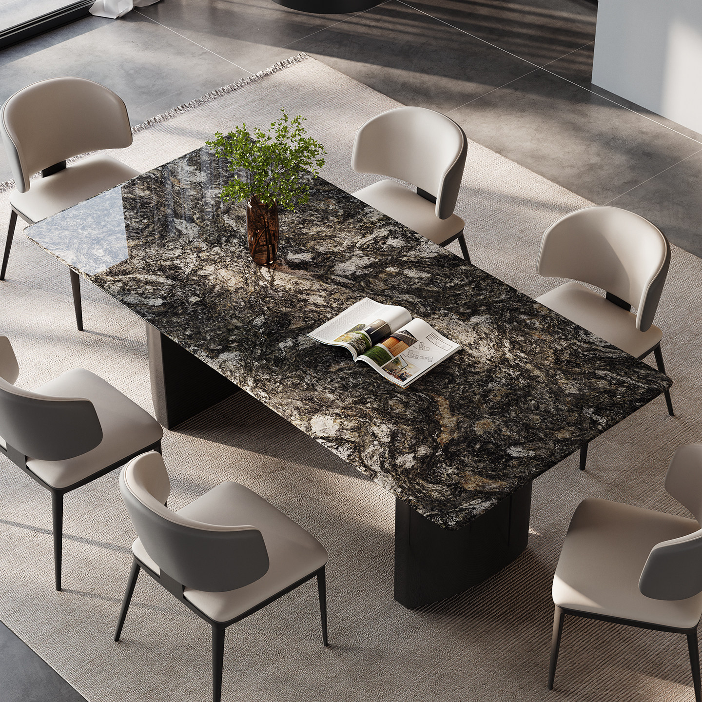 餐桌轻奢高级感大理石广东佛山天然奢石铂金钻黑玫瑰卡里冰玉别墅