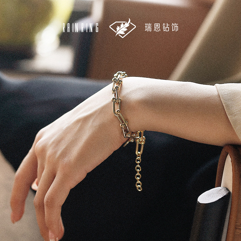 瑞恩钻饰情侣手链天然钻石钛钢手链简约小众高级生日礼送女友礼物