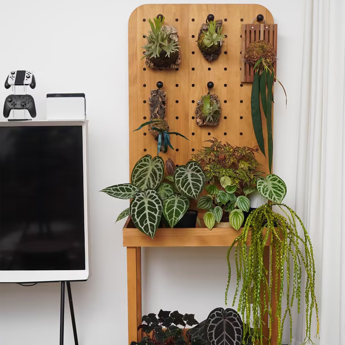 实木绿植花盆展示架可移动推车