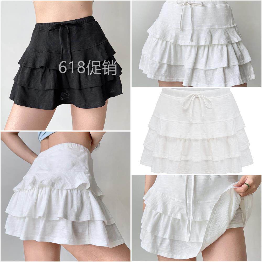 Go Girl Go自制欧美风层次感花边系带蛋糕短裙夏季裙裤a字半身裙