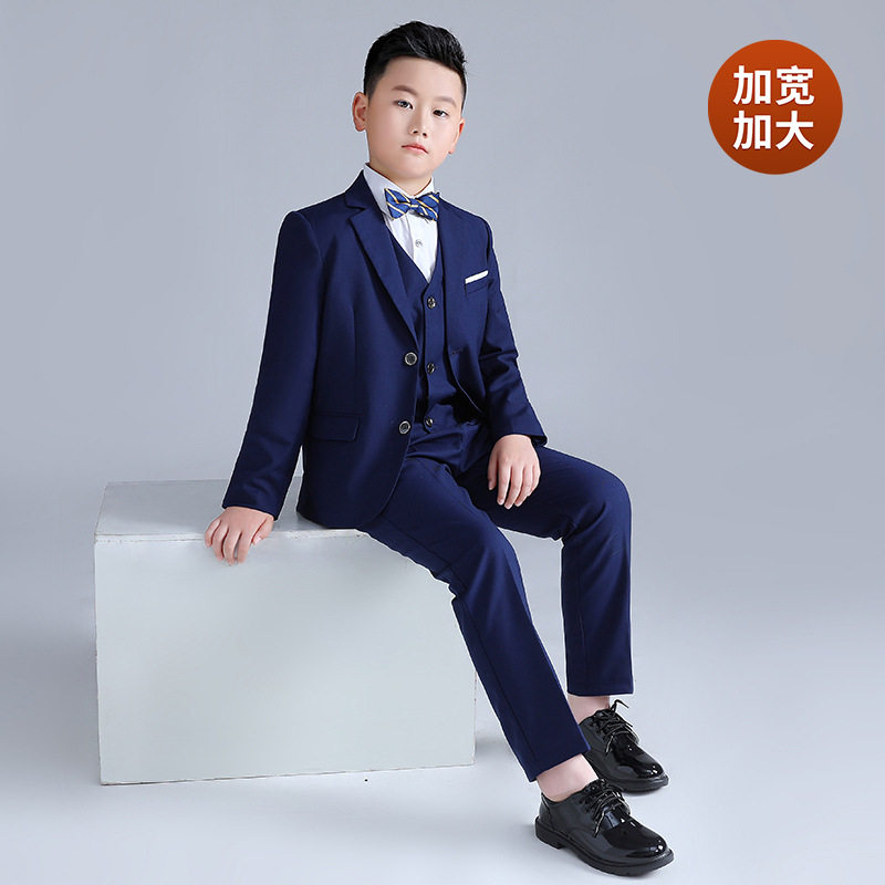 儿童西装加肥加大男童帅气春秋新款中大童钢琴演出礼服胖版西服