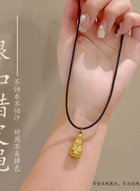 皮绳项链绳黑色锁骨链纯银扣头挂绳黄金吊坠s925纯银平安扣蜡皮绳