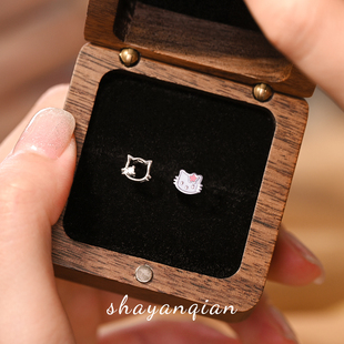 999足银儿童猫咪耳钉女可爱耳环纯银养耳洞洗睡免摘耳骨女孩饰品