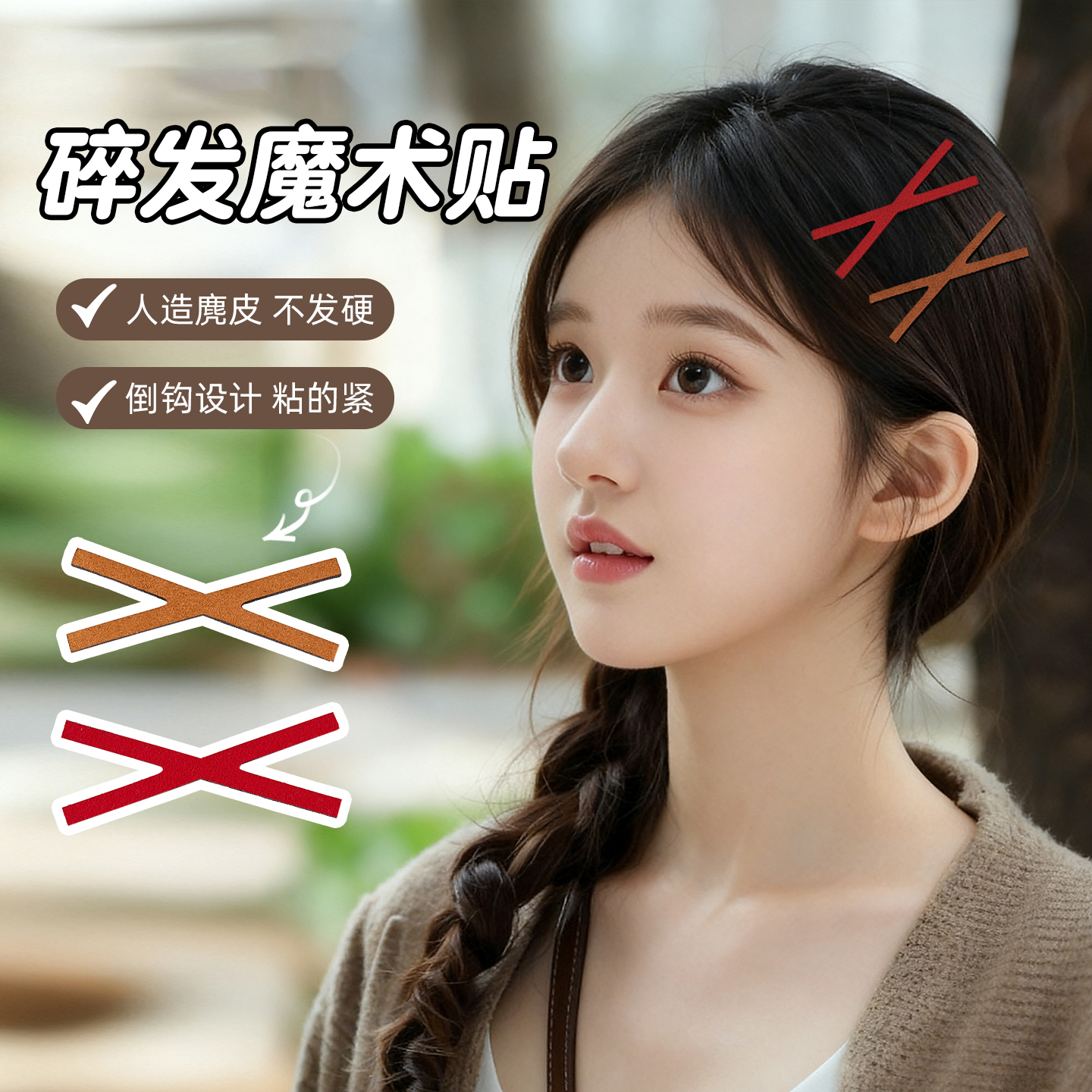 整理碎发魔术贴无痕刘海发卡成人儿童后脑勺侧边刘海发贴束发发饰