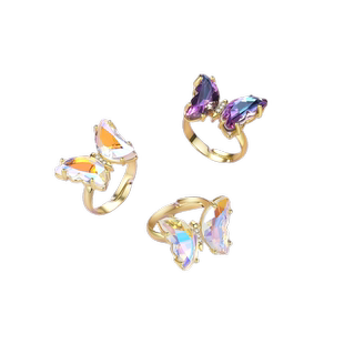 儿童戒指女童公主风蝴蝶仿真水晶宝石戒指首饰玩具梦幻小女孩指环