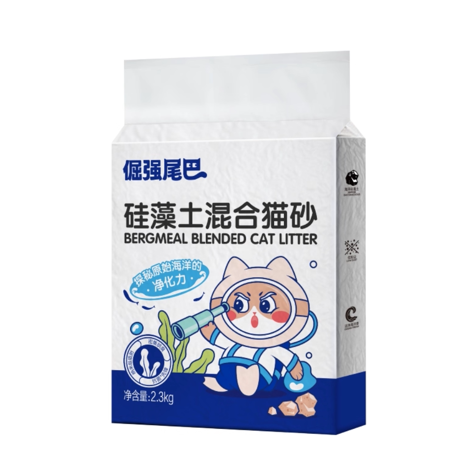 倔强尾巴硅藻土混合豆腐猫砂*1袋 高效除臭膨润土强吸水植物猫砂