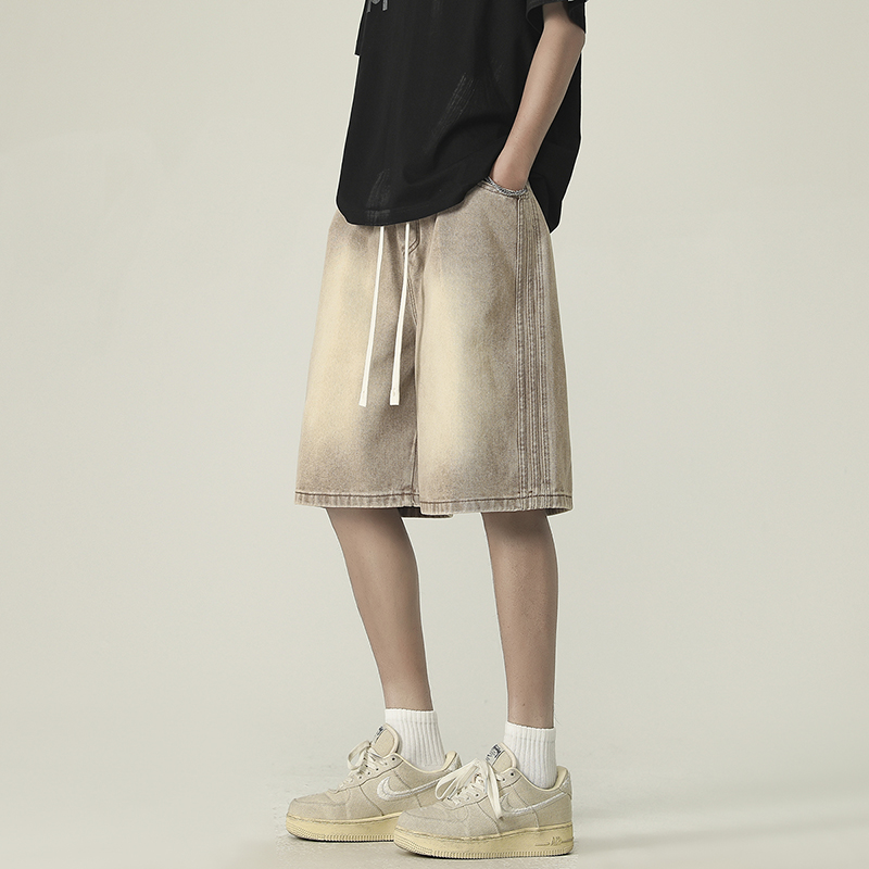 牛仔短裤男士潮牌复古百搭五分裤